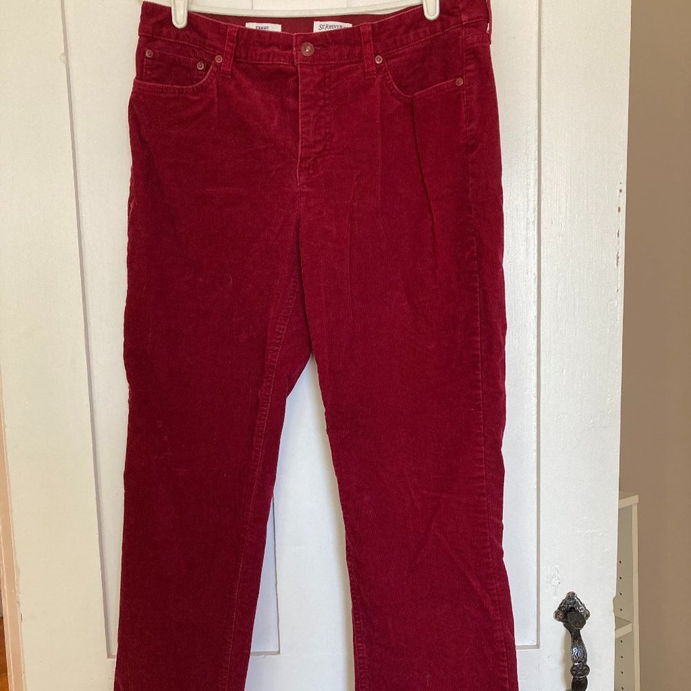 Burgundy Red Corduroy Pants St John's Bay Straight Cut 12 37" Long  Ready 4 Fall